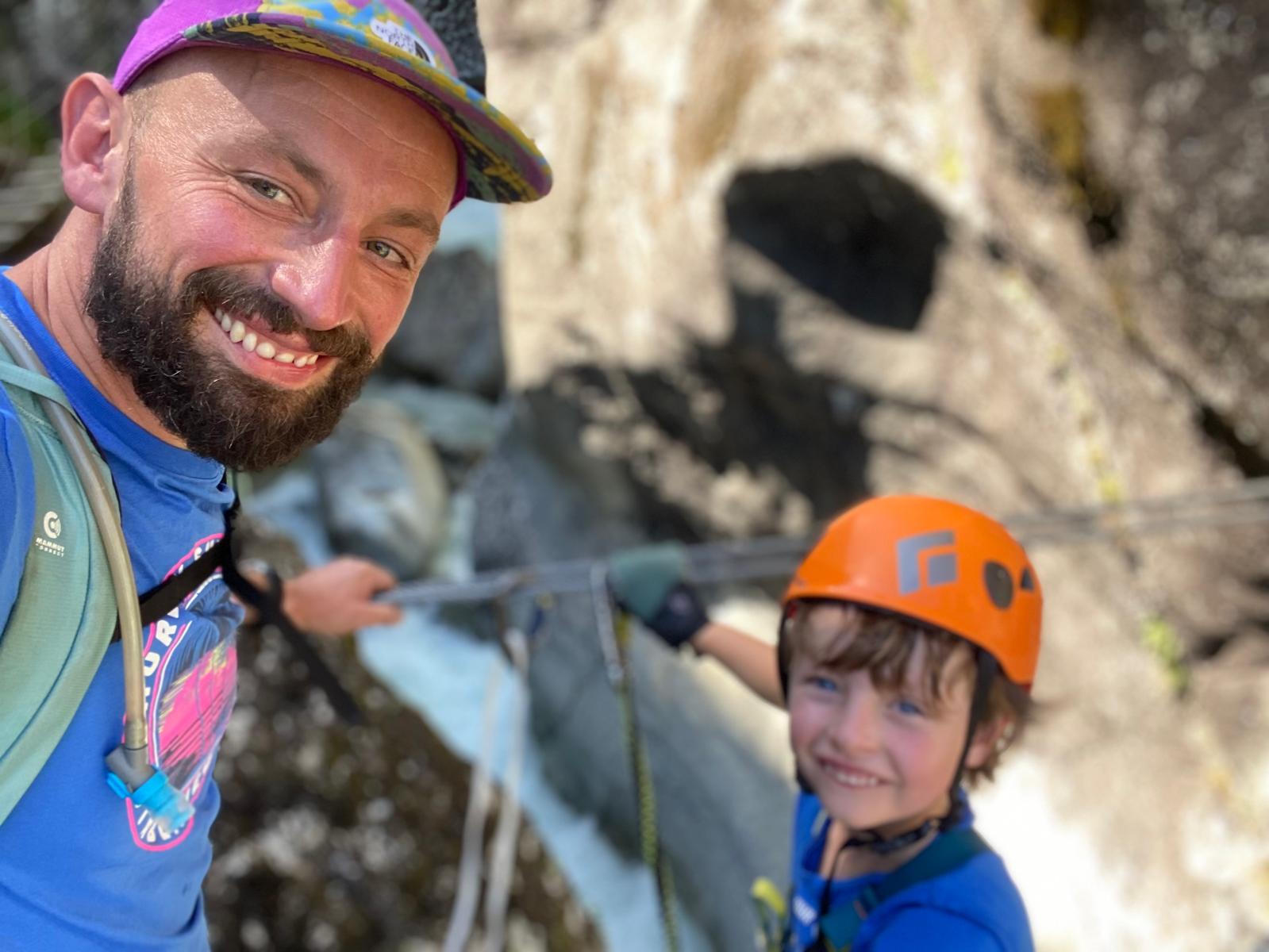 Active family climbing outdoors
